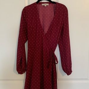 Loft burgundy star wrap dress 6